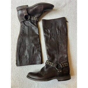 Frye Phillip Studded Harness Brown Leather Tall Boots Womens 7